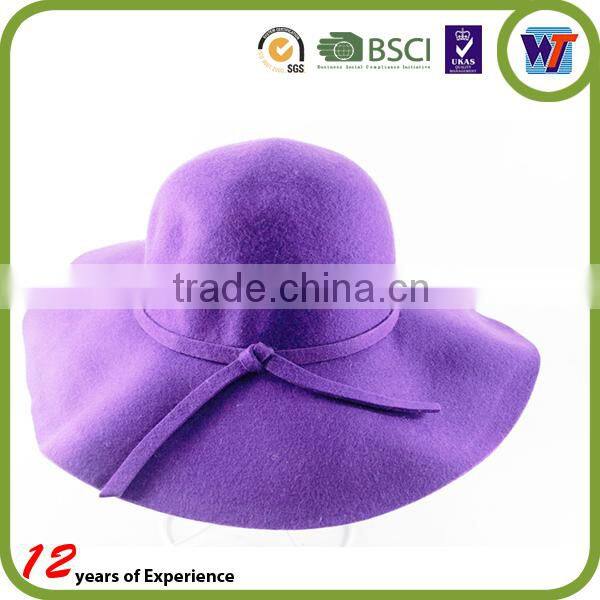 High Quality Pure Colour Design Wool Cap Felt Sombrero Hats With Silk Ribbon