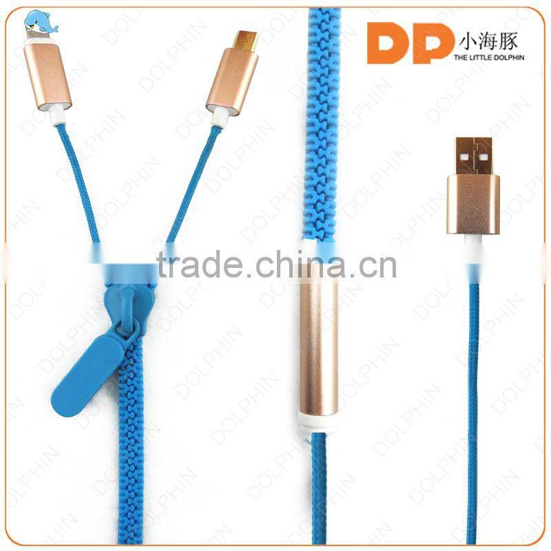 Creative gifts flat cable high speed zipper usb charging cable sync data cable