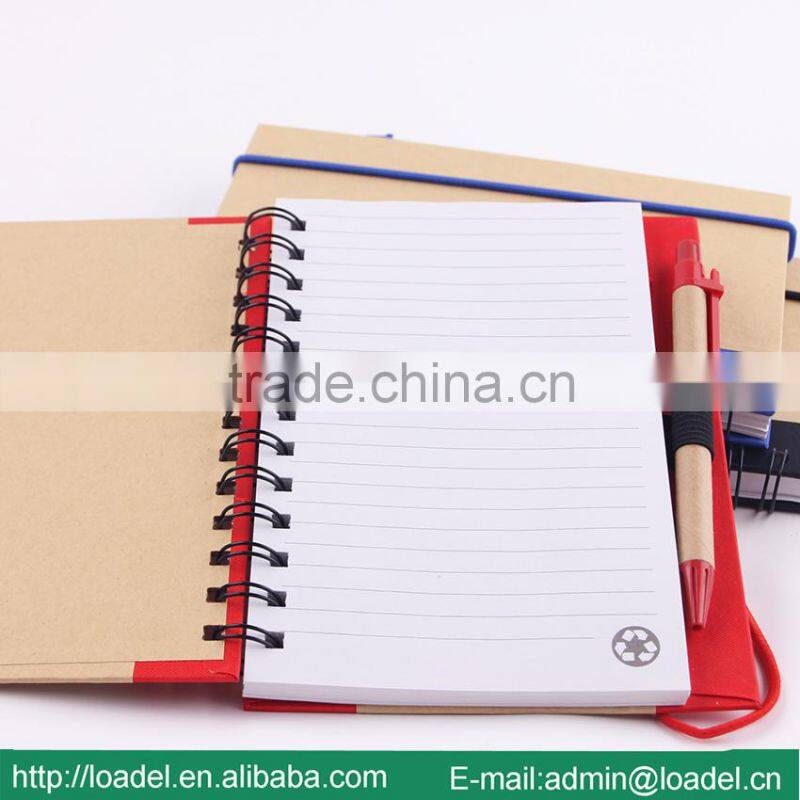 Cheap bulk kraft notebook,recycled kraft paper notebook with pen