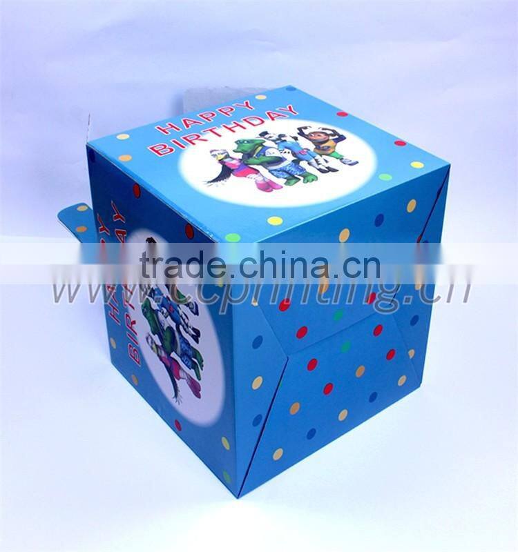 Child birthday gift packaging corrugated toy box with die cut handle