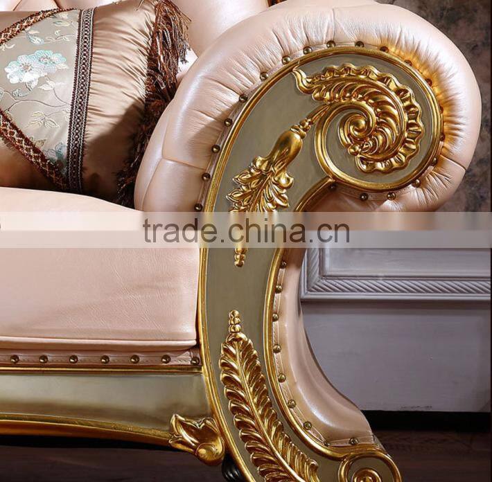 Luxury palace noble living room furniture solid wood hand carved genuine leather sofa set