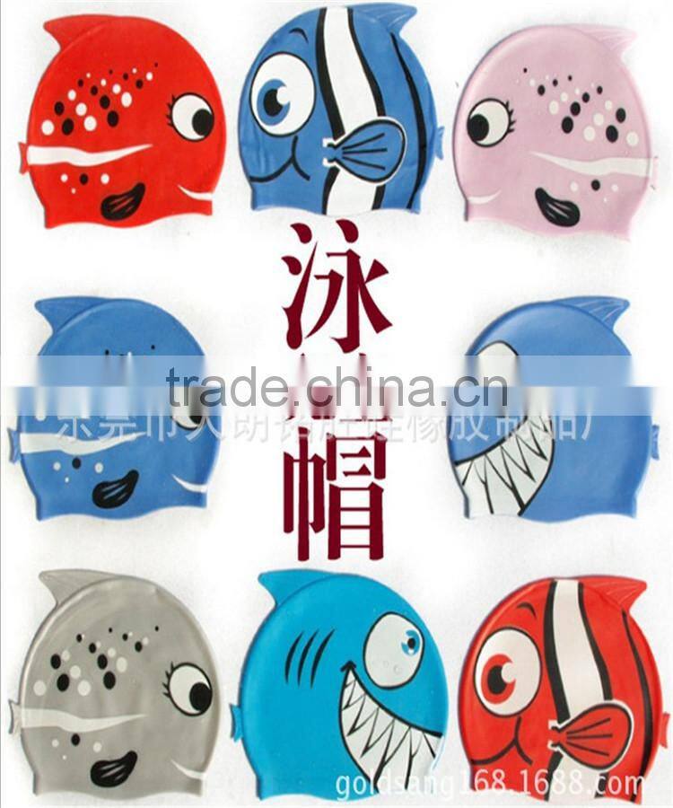Funny cartoon fish and wave design silicone children swimming cap