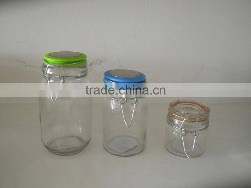 transparent sealed glass pickle jar with clamp lid
