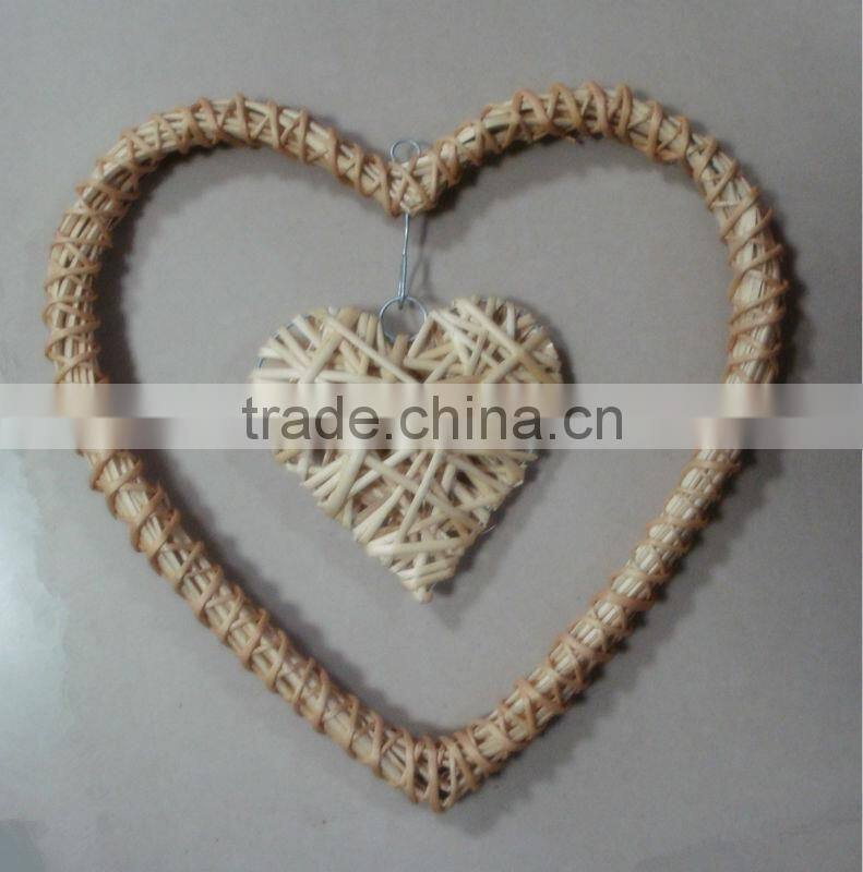 two pieces willow heart with riband for home&garden decoration