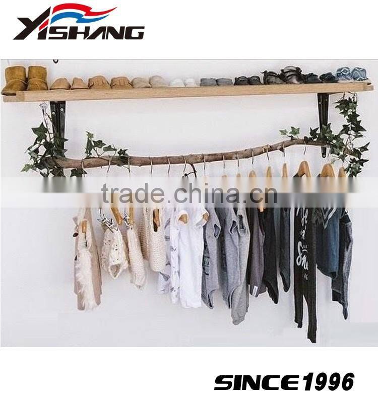 Vintage wall mounted wooden clothes display rack for kids