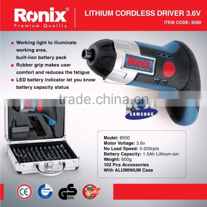 Ronix high quality cordless screwdriver 3.6V 1.5Ah model 8500