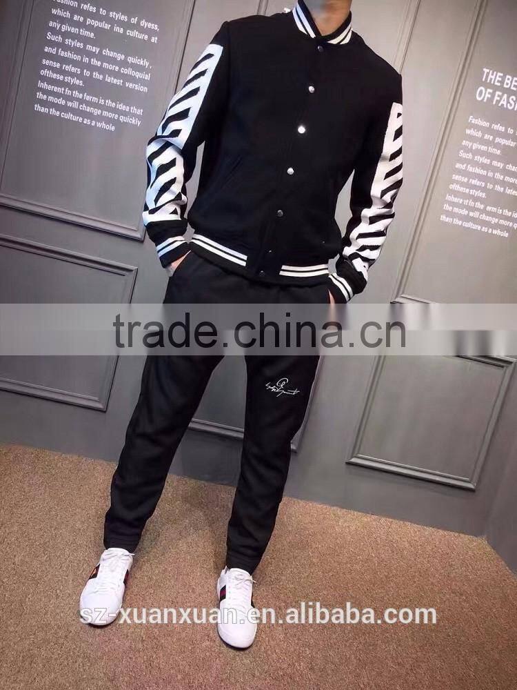 Fashion black and white stripe jacket men casual baseball jacket 2016