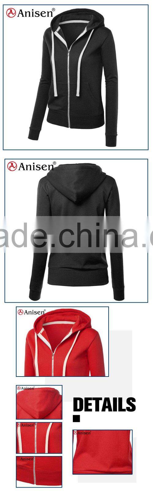 oem service 100% cotton slim custom women zipper hoodies
