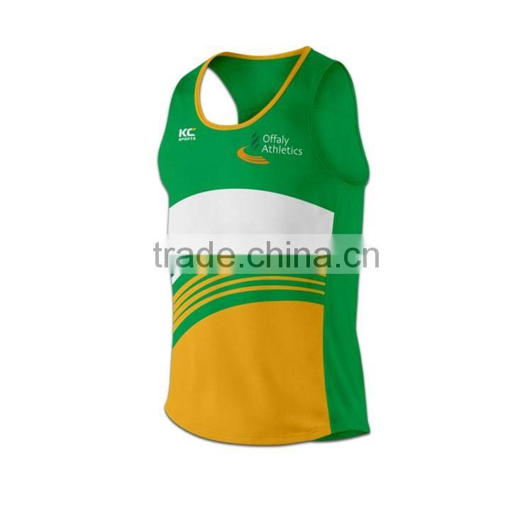 Quick dry fit running singlet with sublimated printing, running tanks for mens and ladies