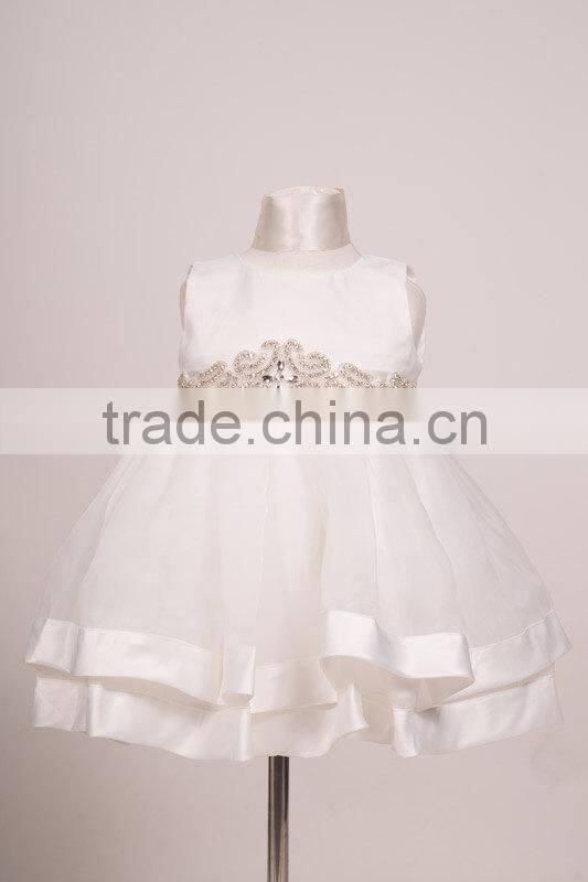 2017 Hot Selling Plain White Baby Girl Short Party Wear Dress