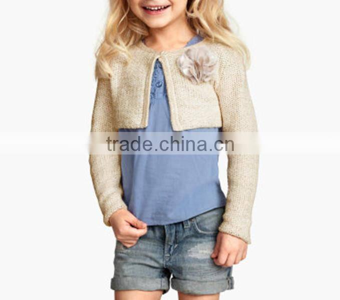 2014 Glittery threads mesh applique pattern girls cardigan sweater