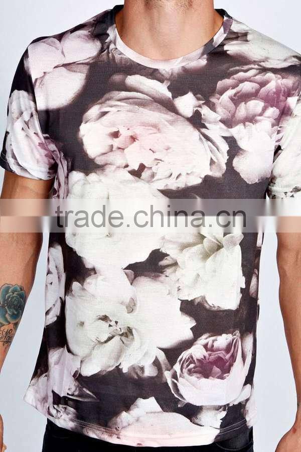 Fashion all over floral sublimation printing t shirt