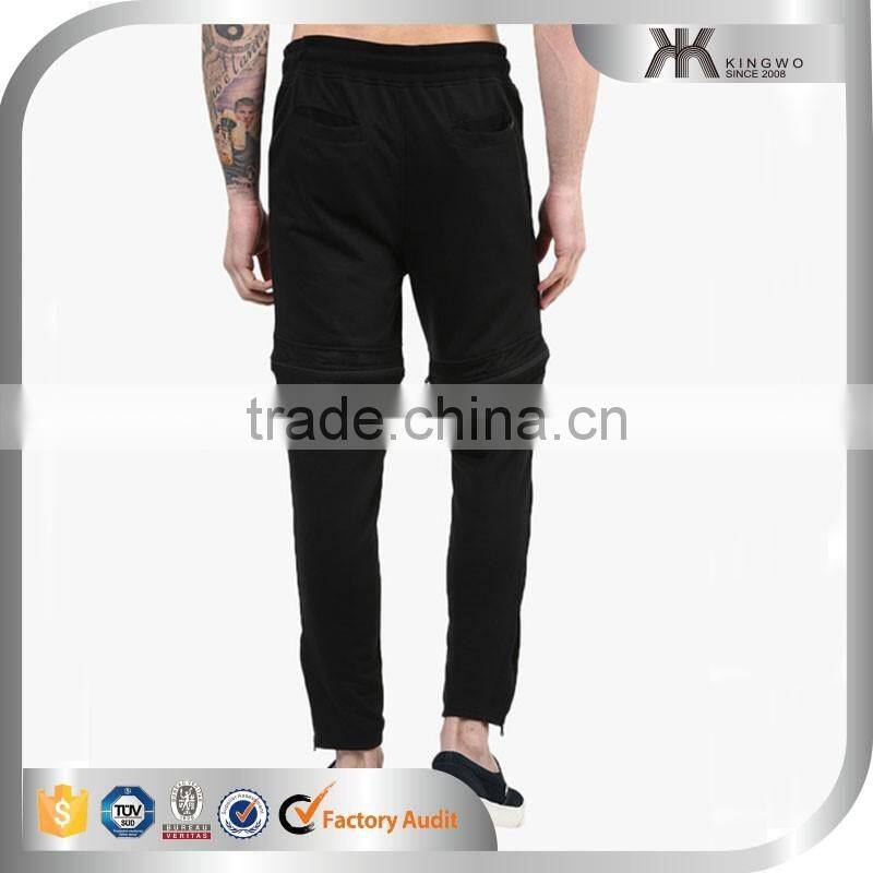 Men Harem Black Zip Mesh Knee Design HIp Hop Running pants