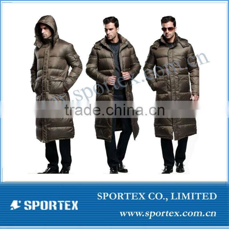 OEM Look Long Knee Mens Winter Warm Down Hooded Puffer Jacket Coat