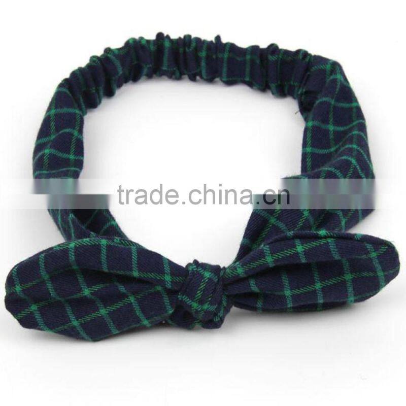 Retro Knot Bow Head Wrap ,Wholesale Checked Elastic Headband