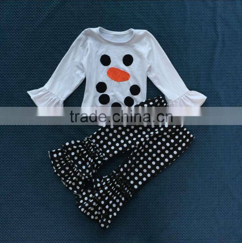 2015 baby snowman design shirt and polka dot ruffle pants baby clothes YW-199