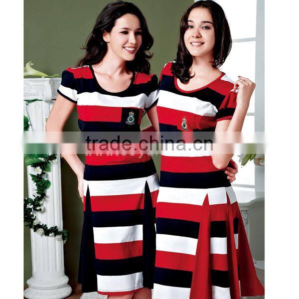 Custom summer casual long design nightwear women striped pajamas