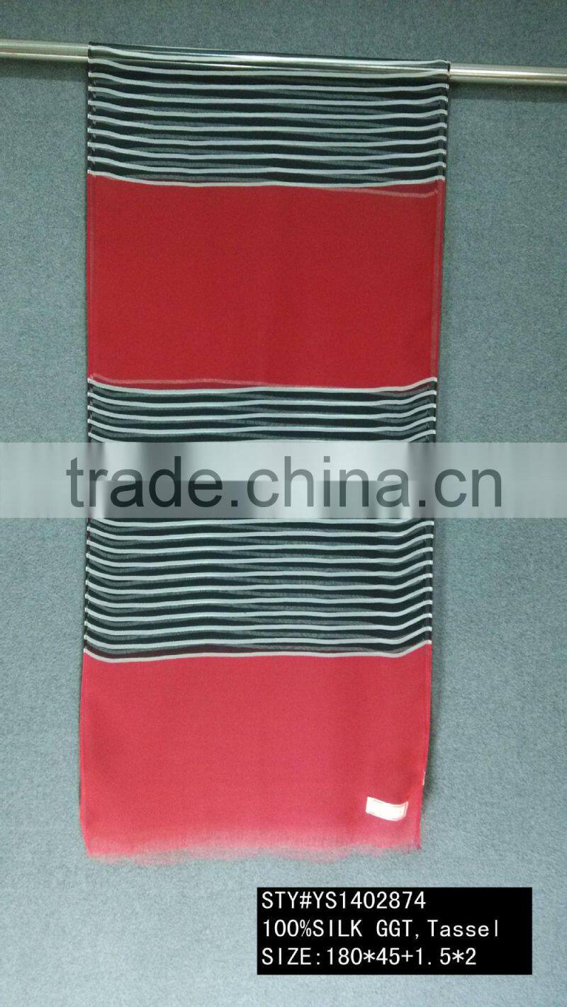 Lady Silk Scarf, Crepe GGT, Long Scarf, Tassels