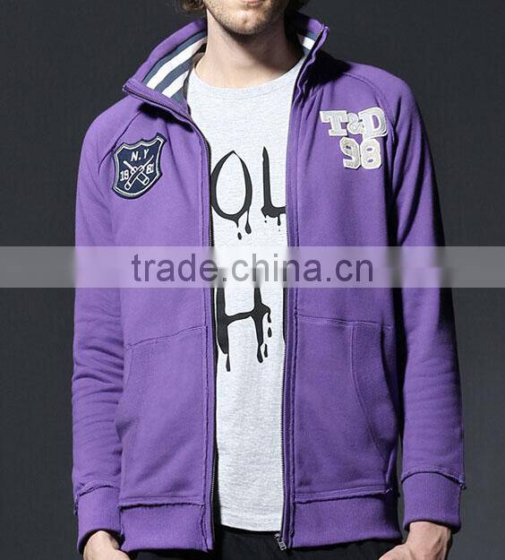 Fashion purple hoody heavyweight cotton hoodies men top stitch sweatshirts