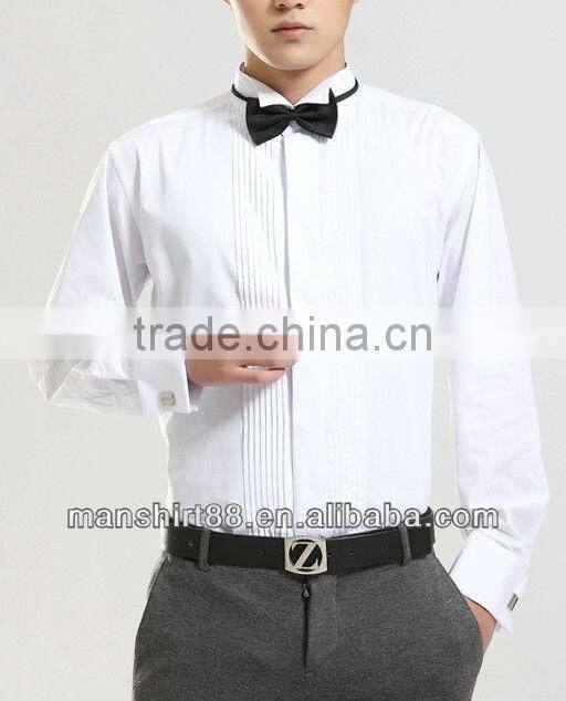 100%Cotton High quality Elegant style Newest White Wing-tip collar tuxedo shirt for men with french cuff