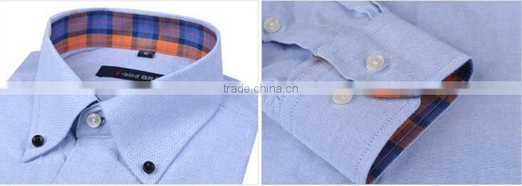 Oxford plaids placket blue solid color shirt for men contrast color button down design for boy fashionable shirt