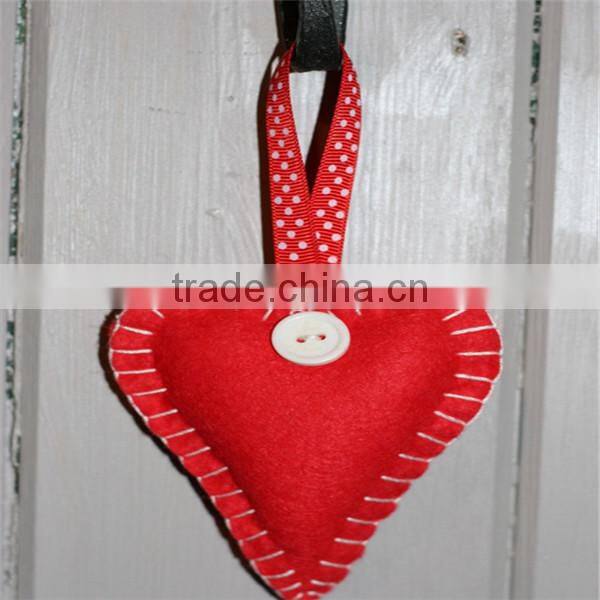 Red Felt Valentines Heart, Birthday Heart, Handmade Gift with Shabby Chic & Rustic Style