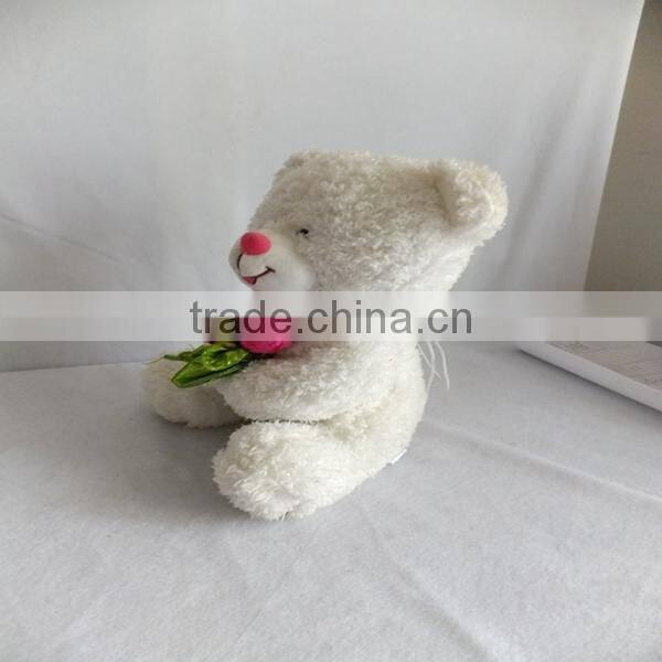 elegant design high quality offer white plush toy bear holding rose for valentine's