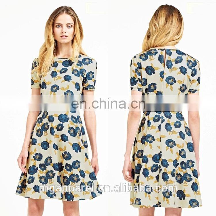 2016 Summer fashion girls floral print short sleeve midi dress