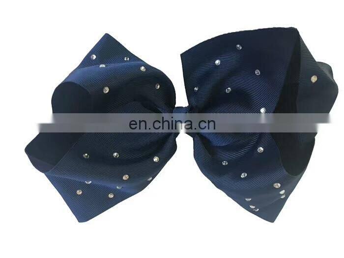 New design fabric big size 18cm bowknot Metal Hair Clips rhinestone stick fabric bowknot with alligator Clips for kids