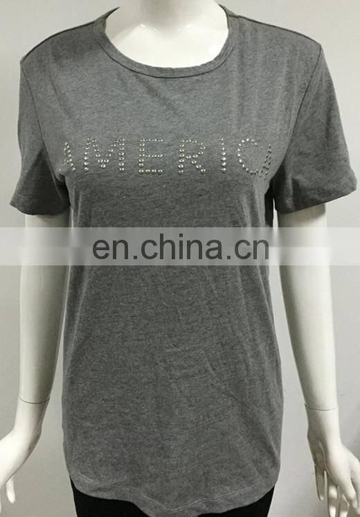 Applique Bead on T-shirt, Lady Apparel from china, 100% cotton T-shirt for American Women