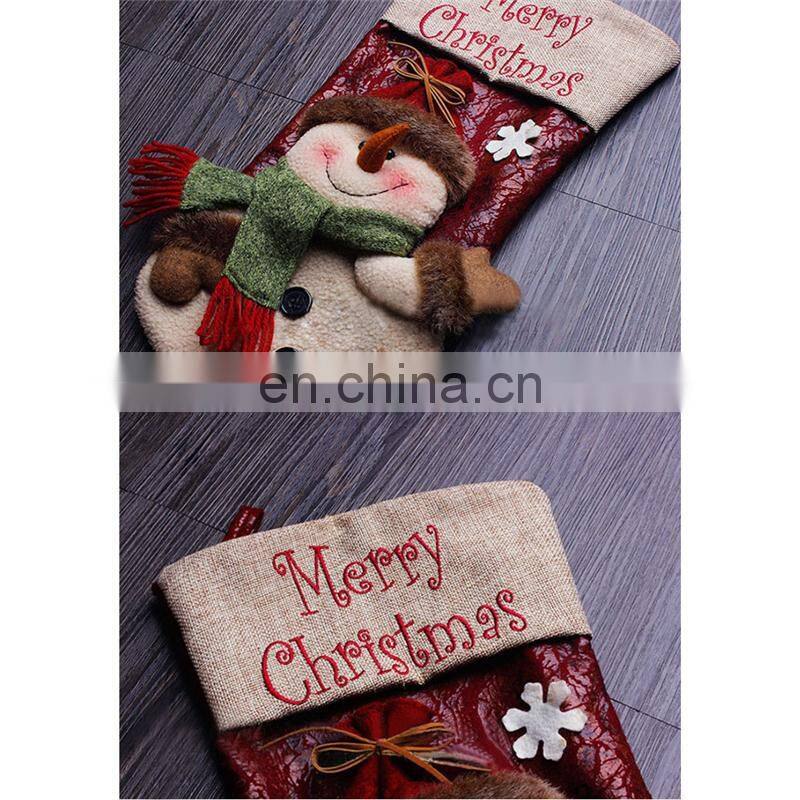 43CM Large 3D Merry Christmas Embroidery Home Decoration Christmas Stockings - Snowman