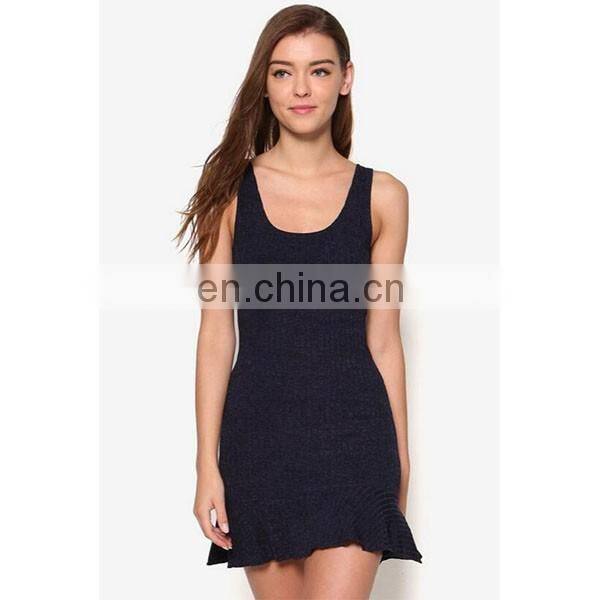 Hot sell ladies flounced skirt latest scoop neckline sleeveless sexy dresses for women