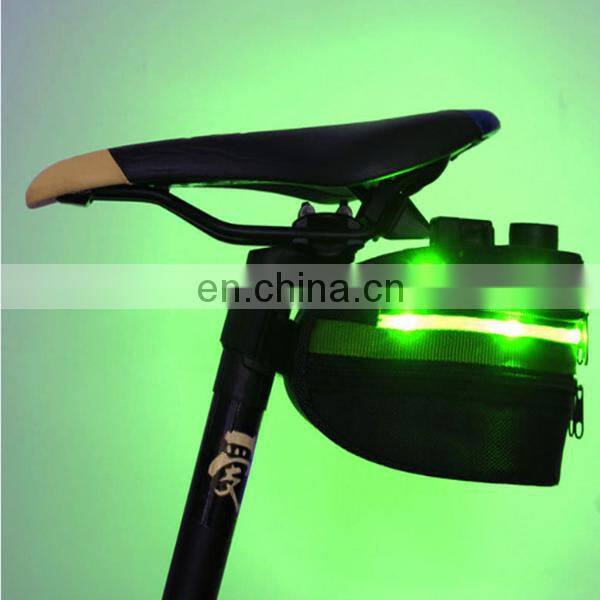 Hot sale colorful bike light with bag outdoor pouch bicycle seat bag cheap glowing bike bag