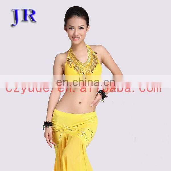 Sexy ice silk belly dance sequins beaded tassel tops with chest pad S-3002#
