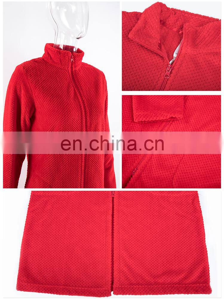 Super Soft Standing Collar Adult Pyjamas Red Jacquard Coral Fleece Bathrobe