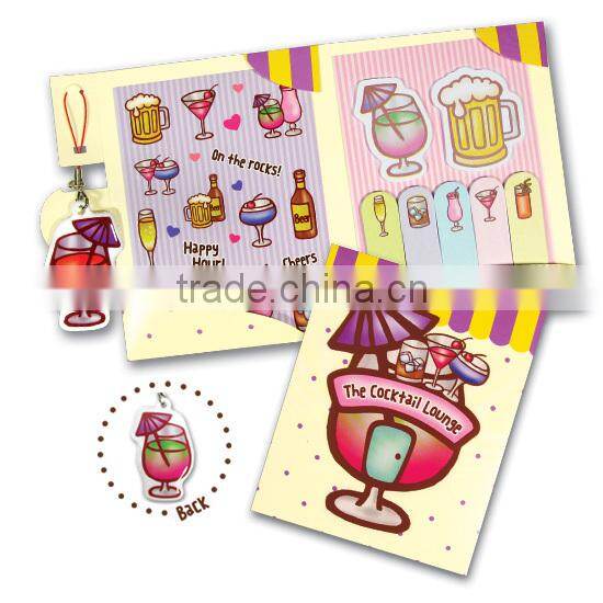 The Cocktail Lounge Mini memo Set 3D Puffy Mobile Phone Strap Die cut shape Sticky memo pad set
