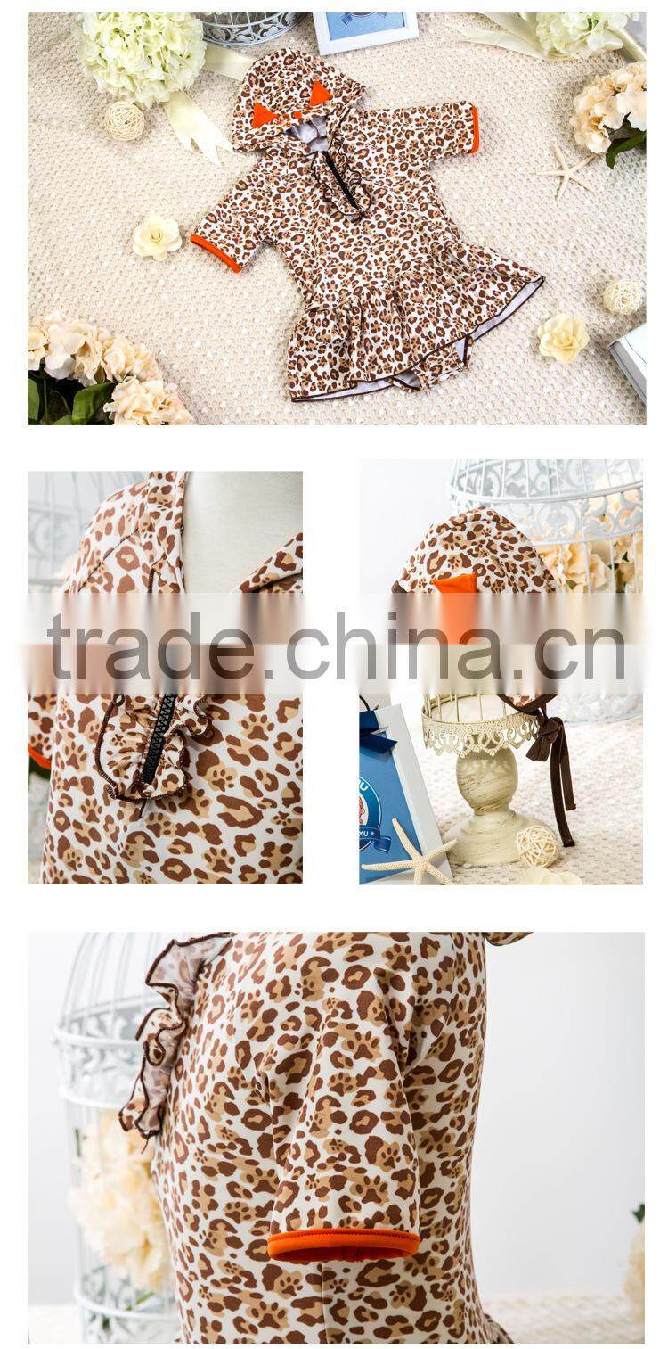 high quality leopard 1pc kids swim jumpsuits with hood