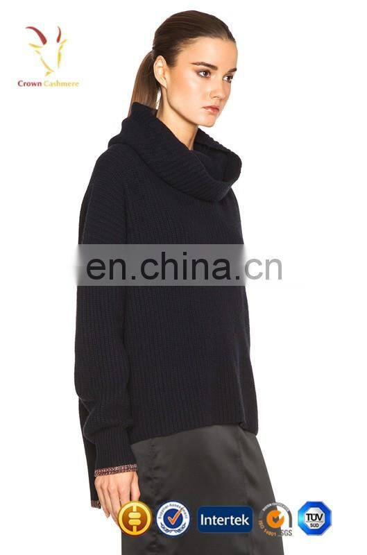 Short Front Long Back Fashional Ladies Black Oversized Knit Pullover Sweater