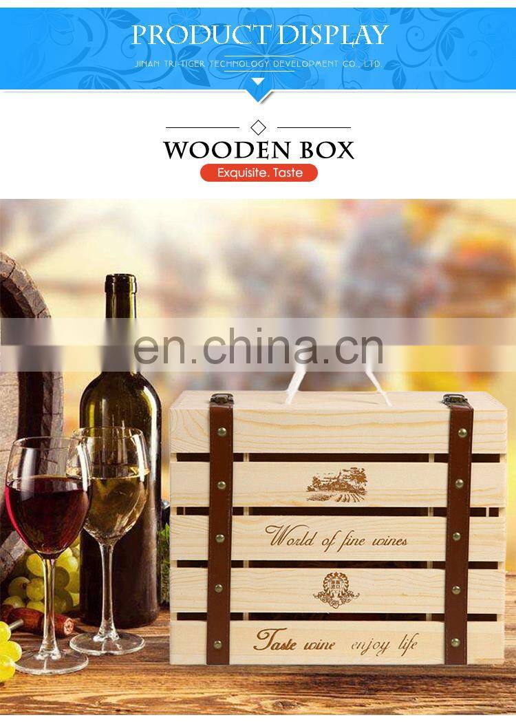 Pine wooden packaging wine crate storage gift box