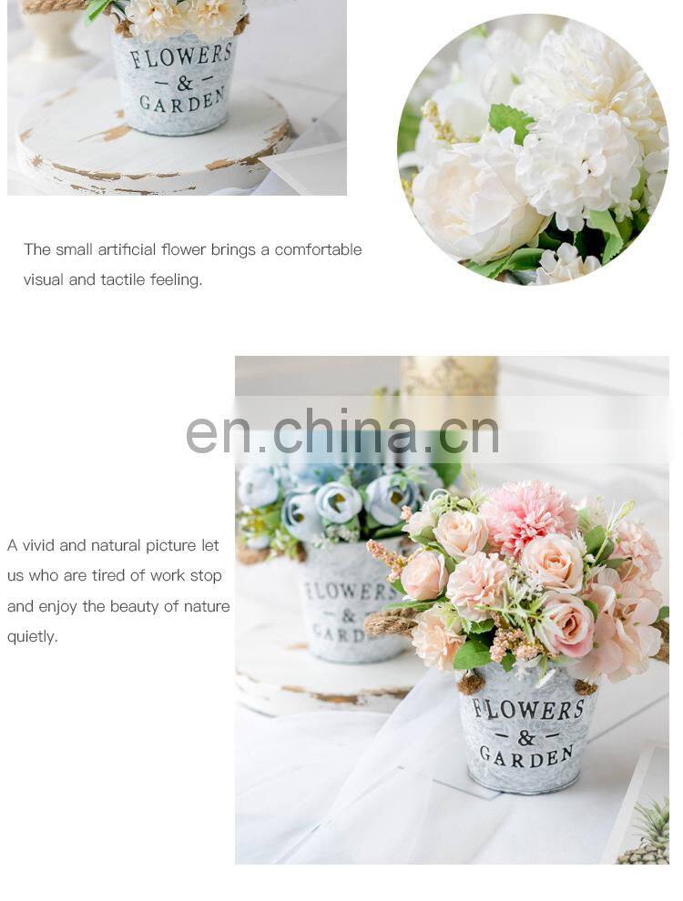 Wedding Decoration Faux Plant 1 Set Flower And Vase Artificial Flowers With Iron Bucket Farmhouse Style Table Accessories