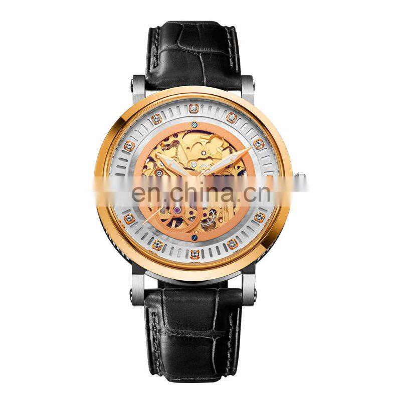 Utime Genuine Leather 10ATM Waterproof Automatic Luminous Mechanical Wristwatch Men Skeleton Mechanical Watch U0029G