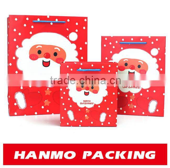 cute father christmas printing coated paper gift bag with handle wholesale