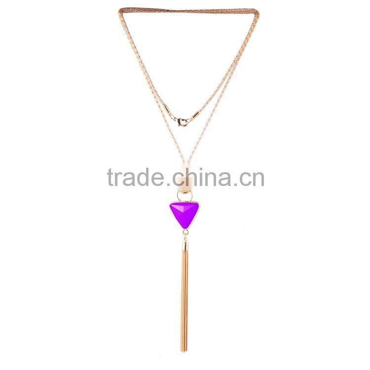 Bohemian Multilayers Long Chain Triangle Resin Bead Pendant Tassel Necklace