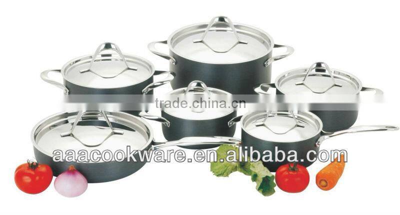 2015 New Products 12PCS High Quality 2.5mm Hard Anodized Aluminium Cookware Set With Casting Handle For Wholesale