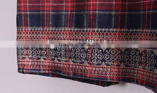 lady checked long skirt cotton shirt emboridery long sleeve blouse