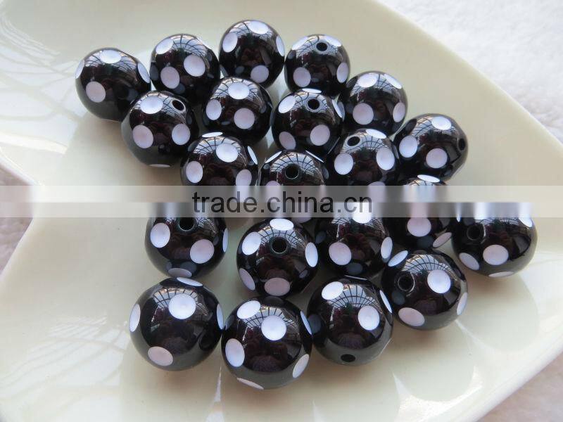 Black 12mm to 24MM Hot Fashion Chunky Acrylic Resin Polka Dip Dot Beads for chunky bead necklace for little girl