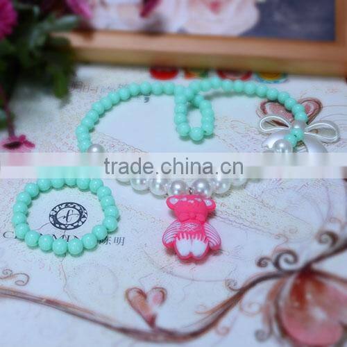 2014 colorful fashion bear pendant pearl necklace designs