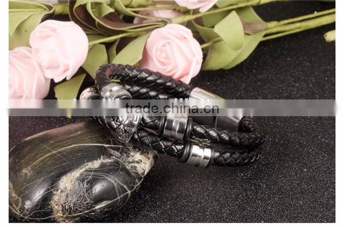 double leather cord stainless steel 316L wholesale bracelet men leather