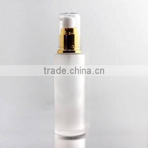 frosted cosmetic glass bottle with silver pump