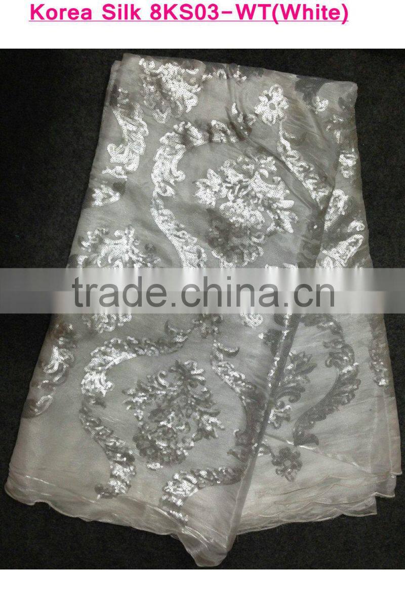 Stock sample comfortable cheap Korea silk lace fabrics supplier